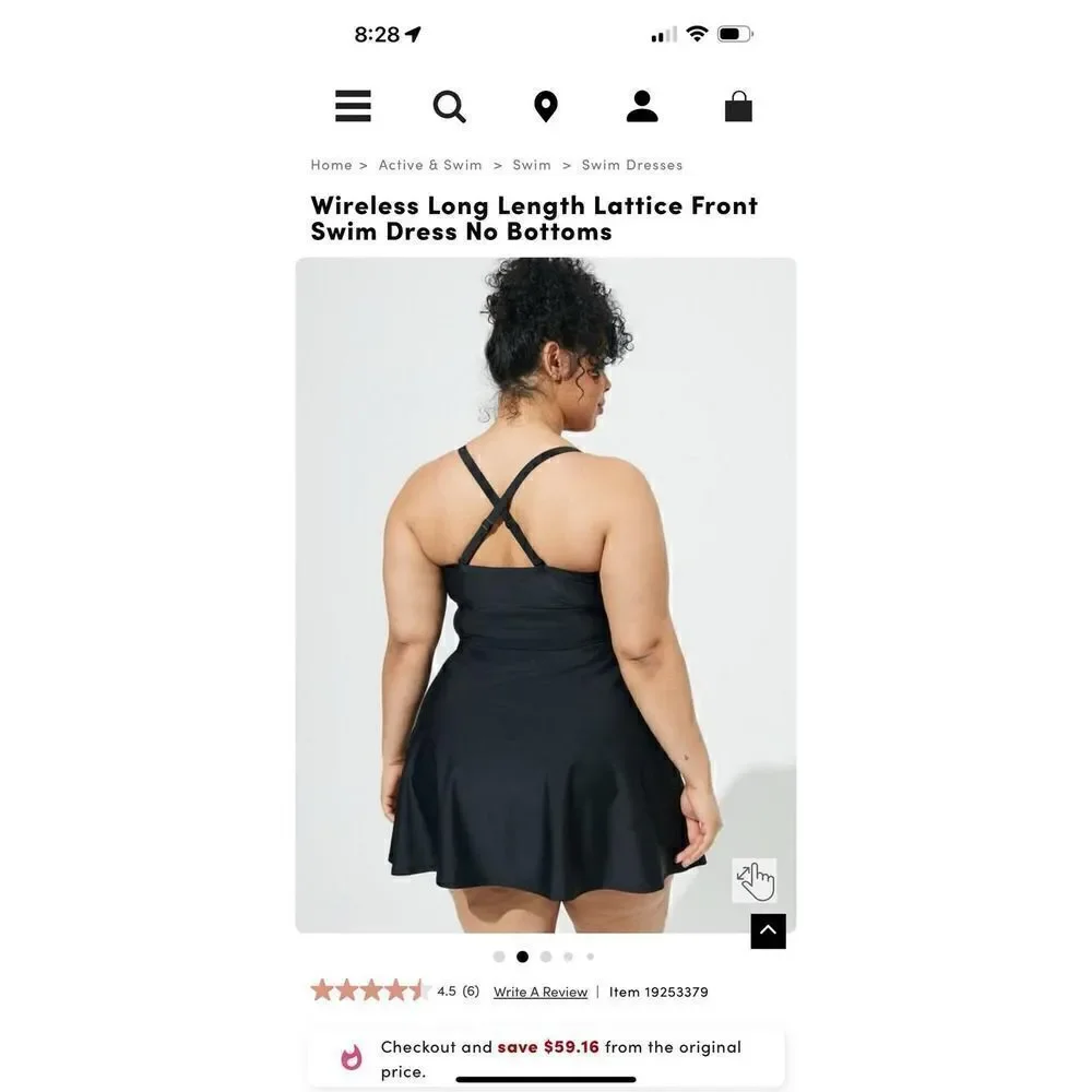 Plus size 1,1xl 14/16 sexy lattice front black swim dress bathing suit